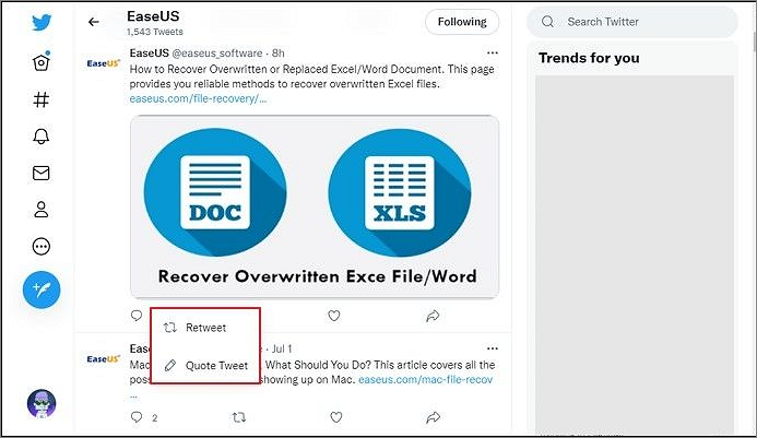 Wählen Sie Retweet oder Tweet zitieren