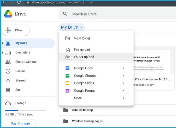 den heruntergeladenen Ordner auf Google Drive hochladen
