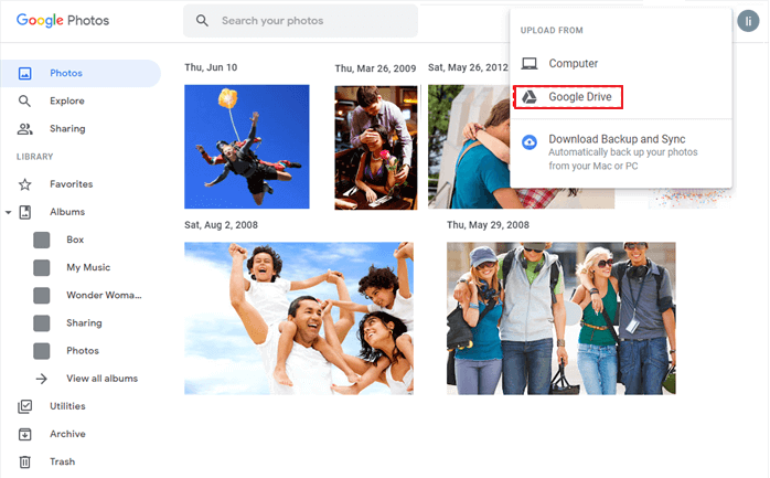 Öffnen Sie Google Drive in Google Fotos