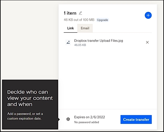 Dropbox-Übertragungslinks