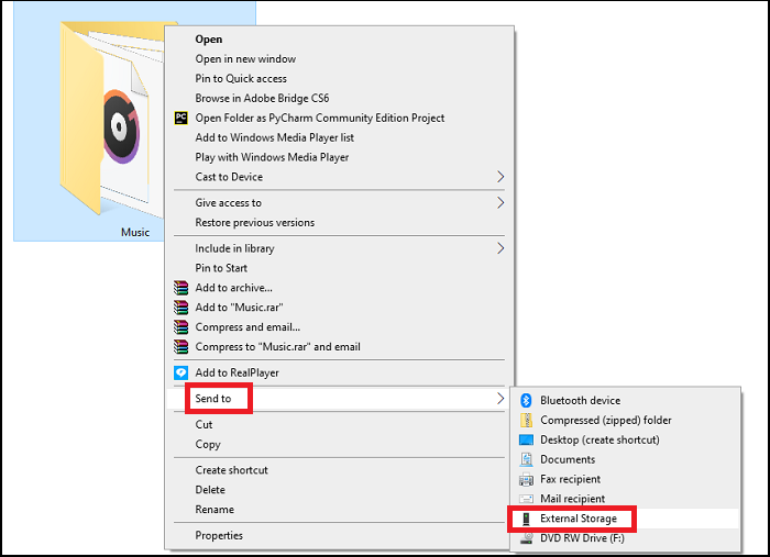 Senden von Musikdateien direkt an den externen Speicher