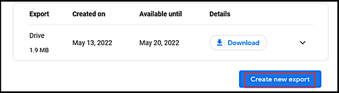 Erstellen Sie einen neuen Export in Google Takeout