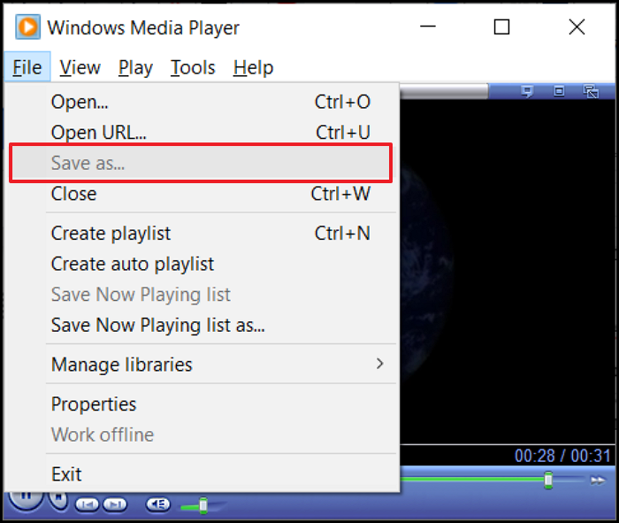 Windows Media Player Klicken Sie auf Speichern unter
