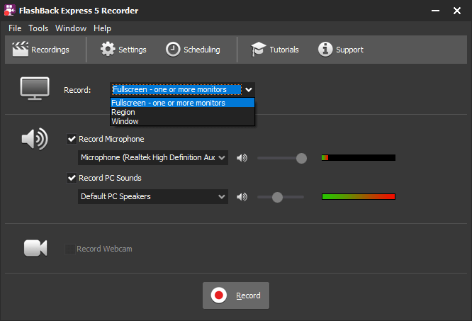 Nehmen Sie den Windows 10-Bildschirm mit Flashback Express auf