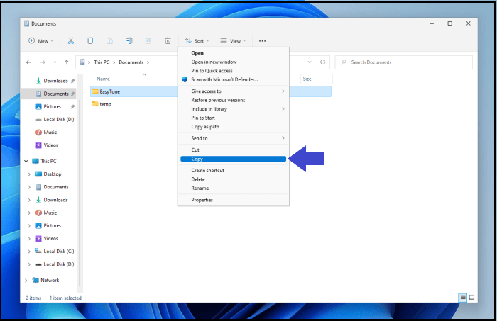 Kopieroption wählen