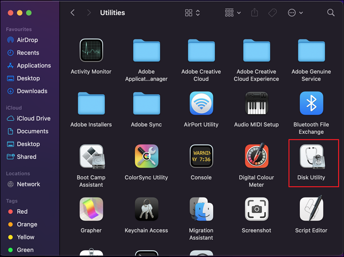 Wählen Sie das Festplattendienstprogramm