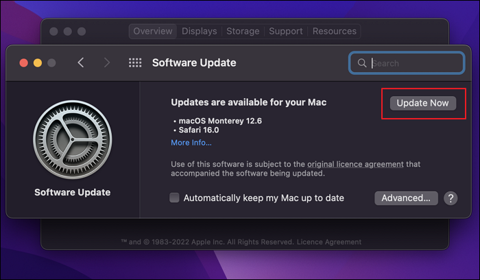 Starten Sie das Macos-Update