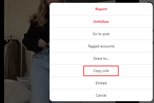 Kopieren Sie den Instagram-Videolink