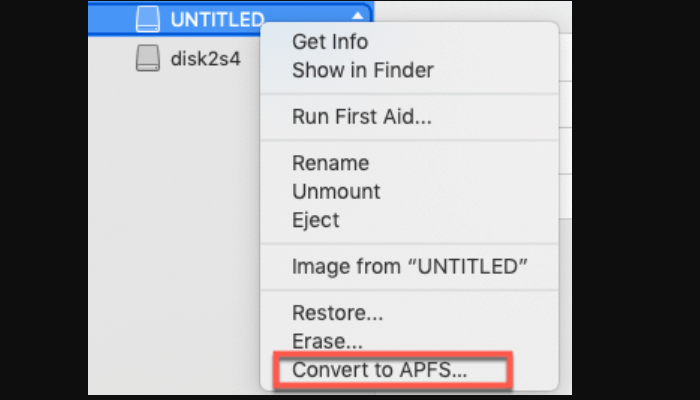 In APFS konvertieren wählen