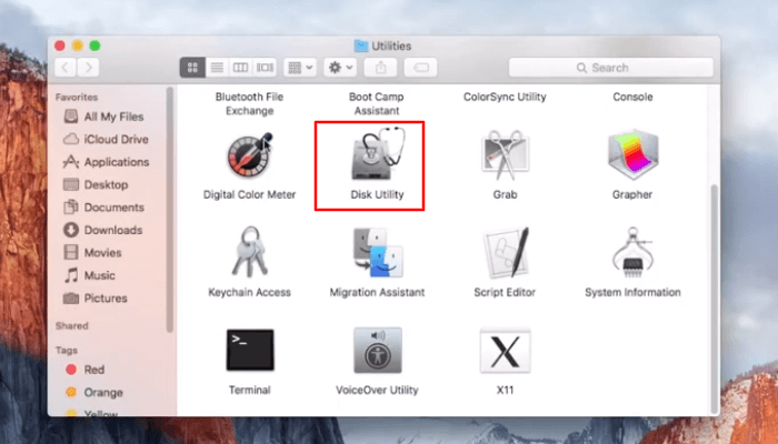 Disk Utility wählen