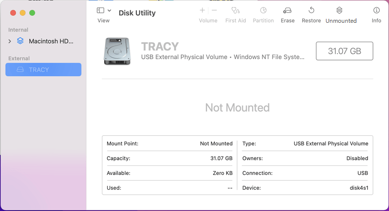 NTFS-Laufwerk nicht gemountet