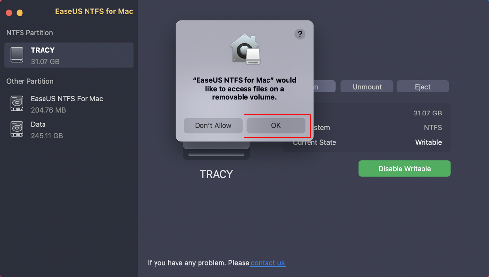 Hauptbildschirm von NTFS für Mac