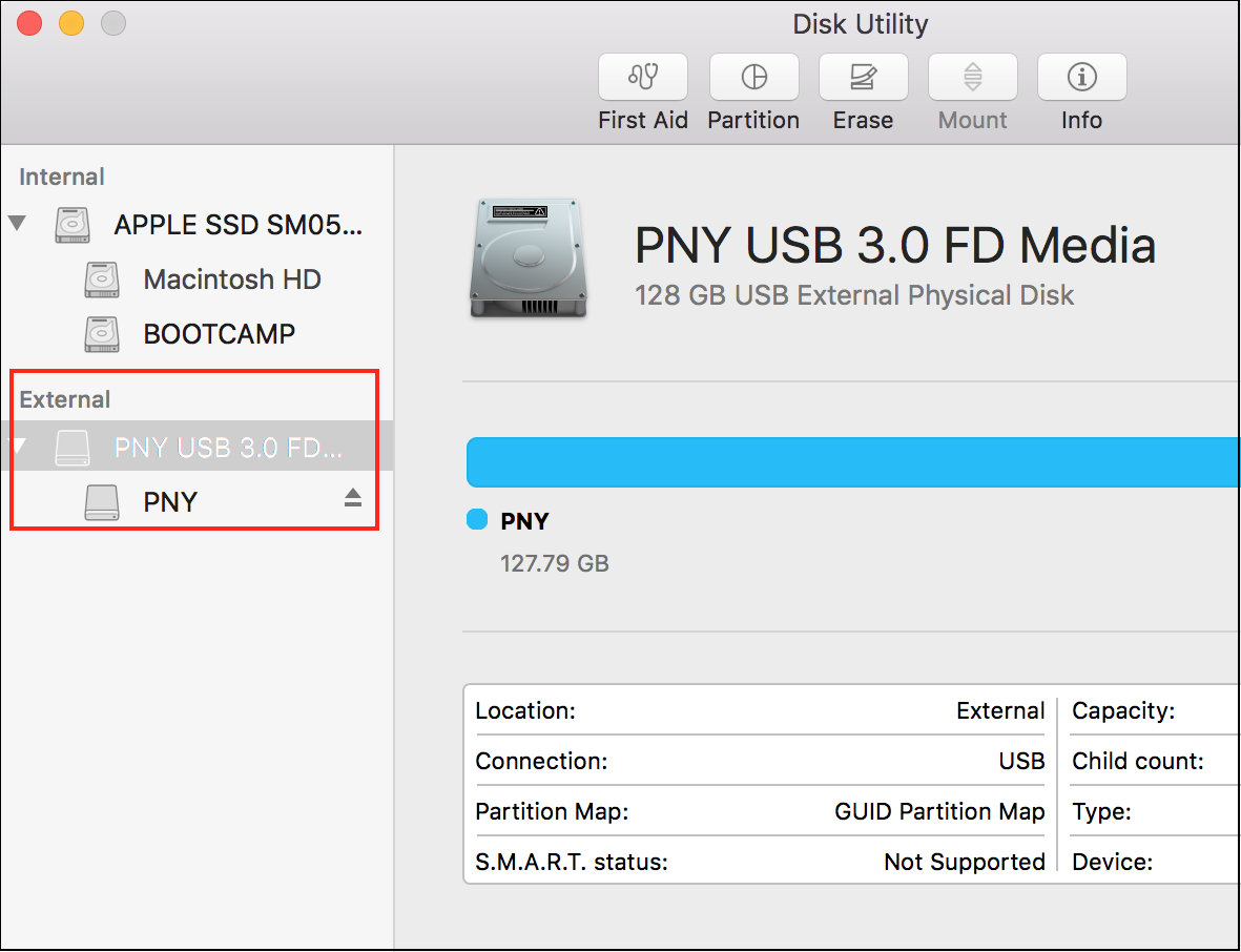 Wählen Sie externes Laufwerk auf dem Mac