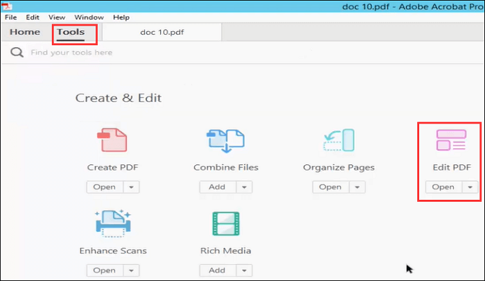 Die Farbe der PDF-Datei mit Adobe Acrobat ändern - Tool auswählen