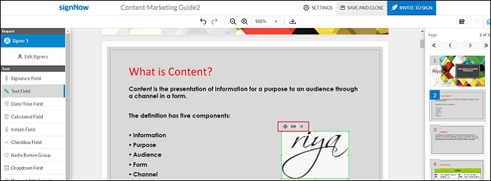 Auf die Unterschrift klicken