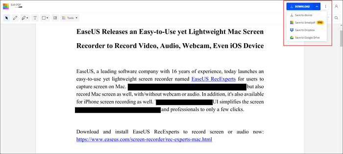 Text in PDF mit Smallpdf schwärzen