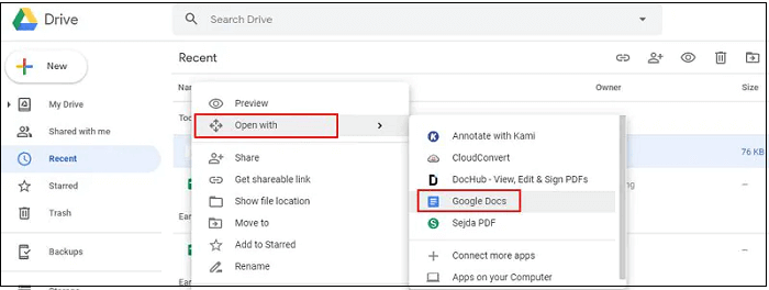 Dateie mit Google Docs öffnen