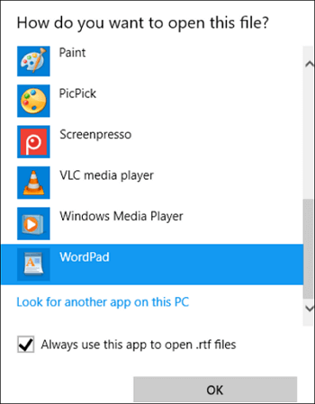 Datei mit WordPad öffnen