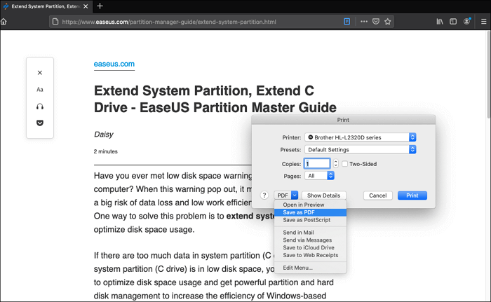 Webseite auf Mac als PDF speichern