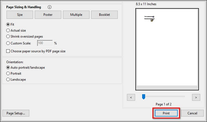 Fenster in Adobe Acrobat drucken