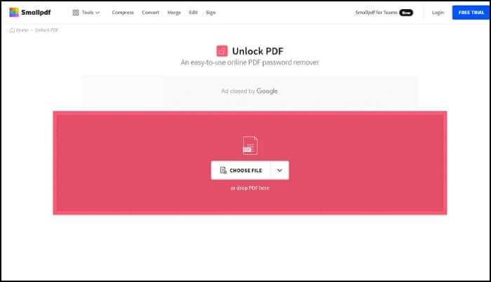 Smallpdf zum Entsperren der PDF-Datei und Kopieren von Text