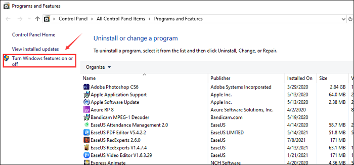 Windows Features on aktivieren