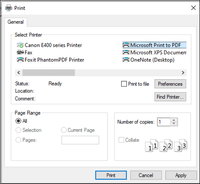 Microsoft Print to PDF