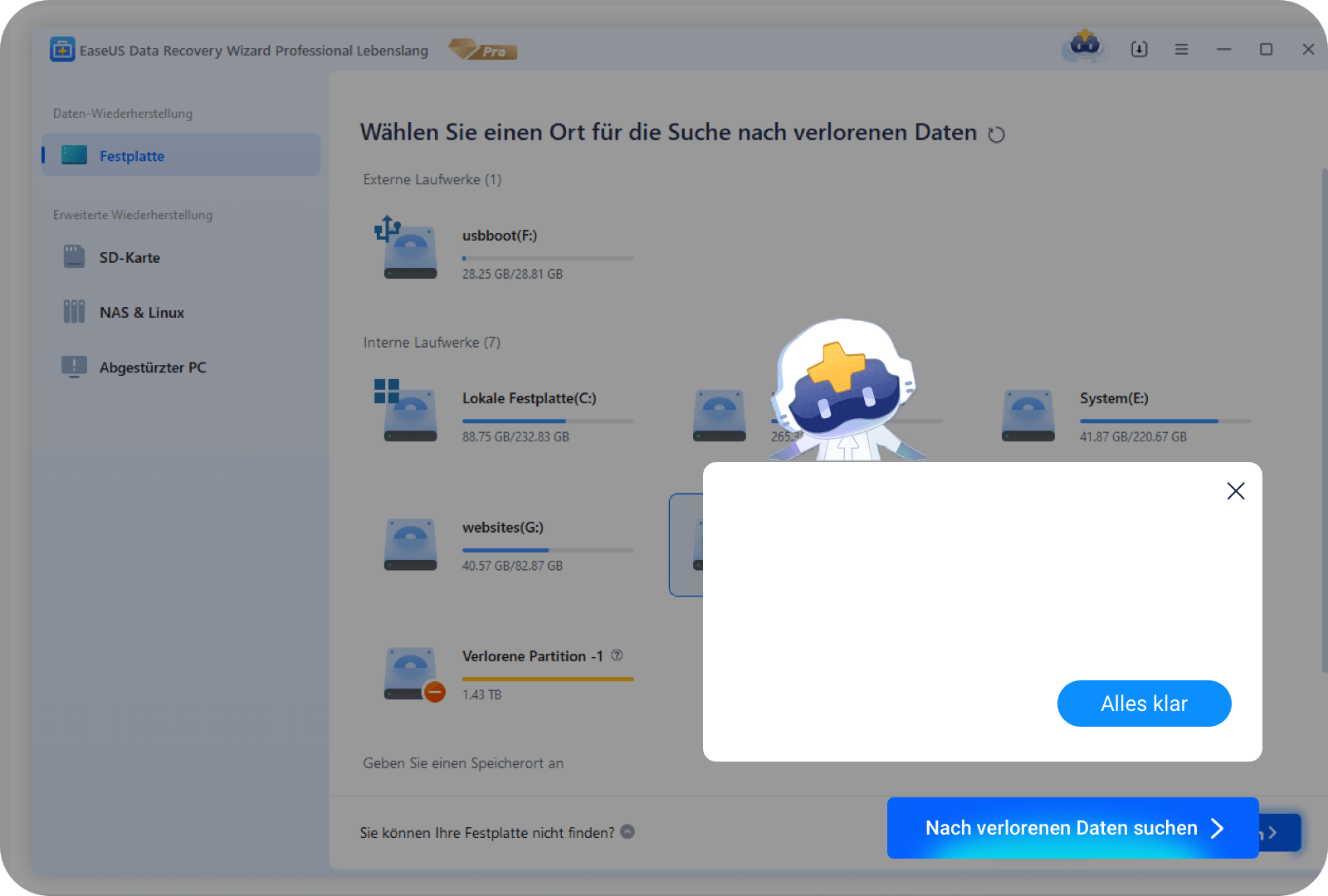 Eine Festplatte auswählen