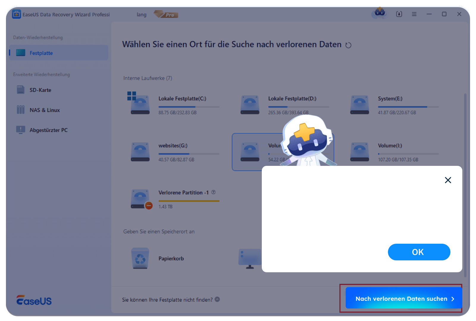 Festplatte auswählen