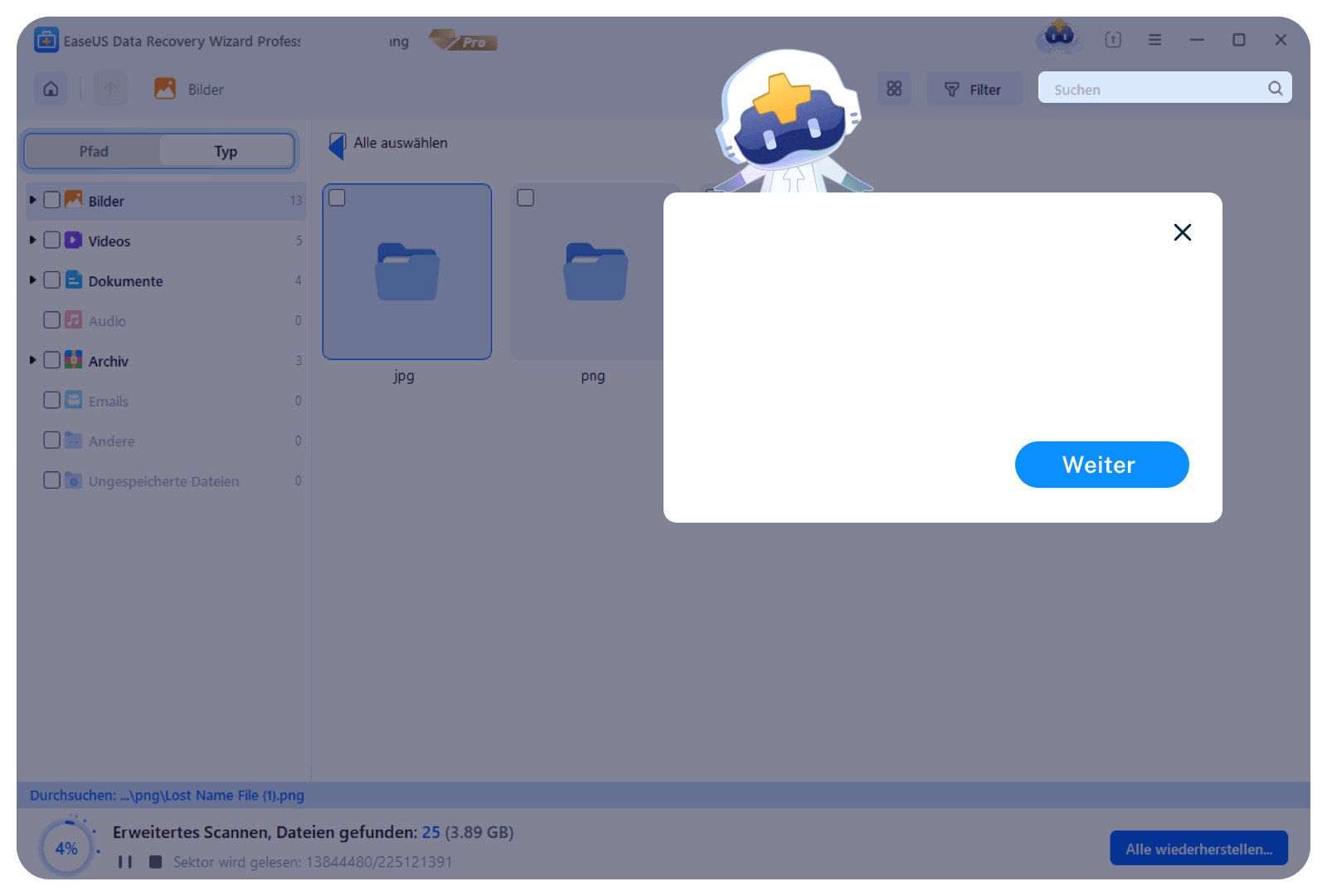 Nach verlorenen Daten suchen